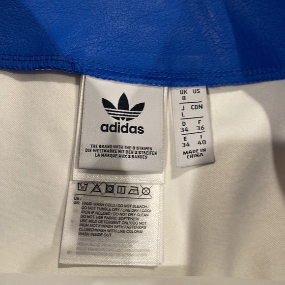 New Adidas faux leather blue mini skirt zipper 34 - Picture 3 of 6